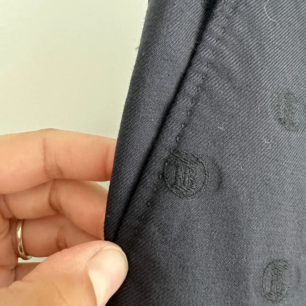 Burberry London Trousers Mens 30 x 28 Wool Monogram Embroidered‎ Jacquard Navy